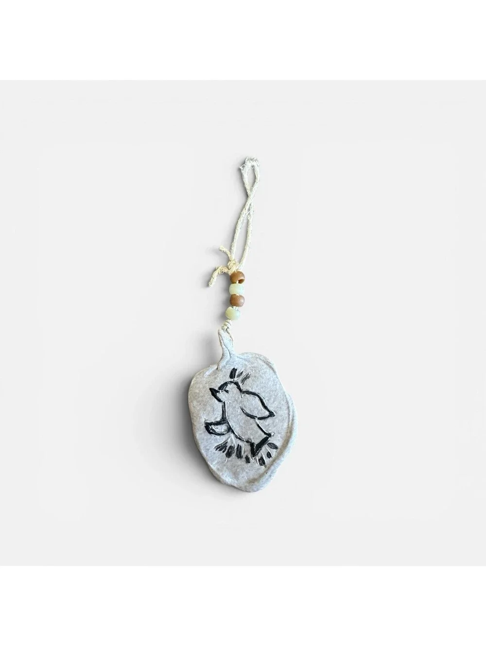 Handcrafted Clay Bird Ornament with Beaded String